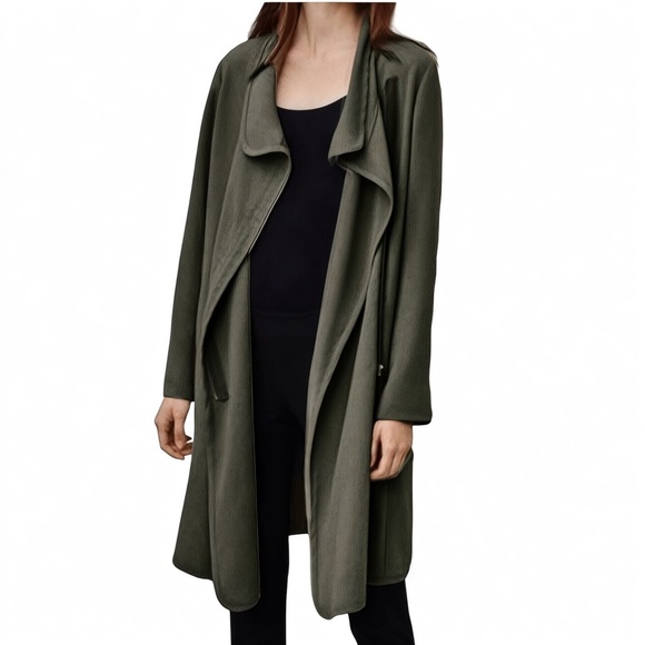 Aritzia Babaton Cormac Coat XS Olive Green Waterfall Drape Asymmetrical Zip - Picture 1 of 15
